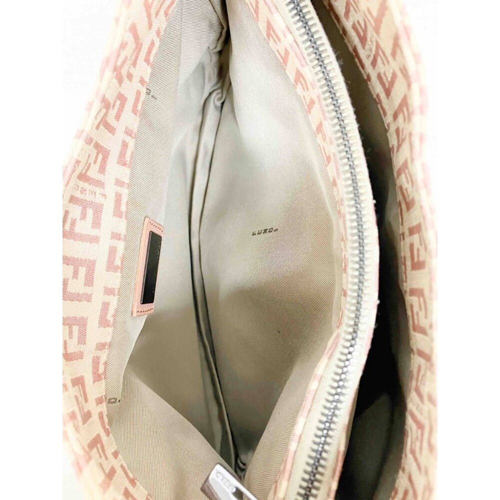 Authentic FENDI Mamma Zucca Bucket Baguette Pink Beige Flap Bag Purse Tote FF - Picture 7 of 10